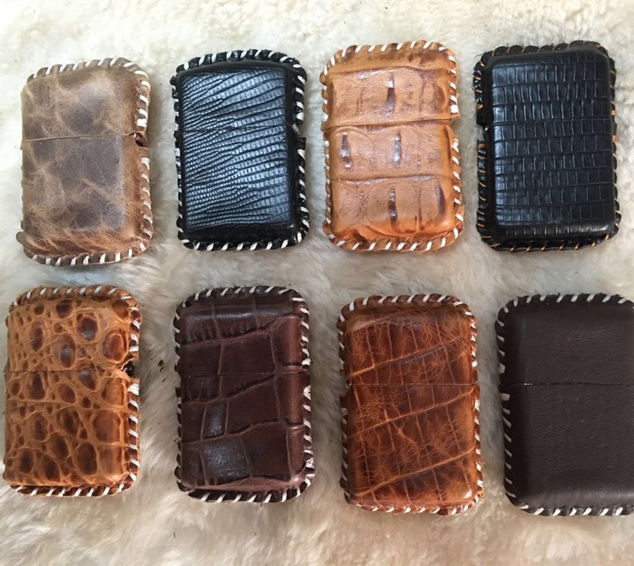 Musical Instrument Zither - Handgestikte koeienhuid lederen beschermhoes voor Zippo